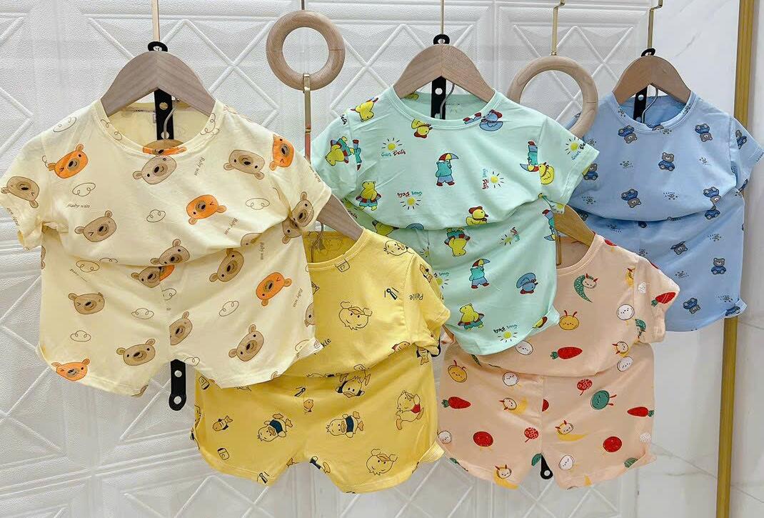 Quần áo trẻ em in bông vải visco