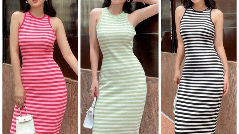 Đầm thun vải thun sọc
